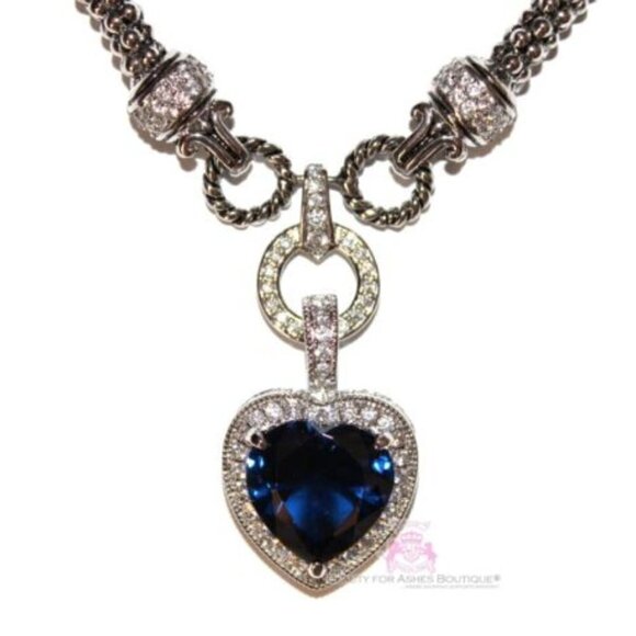 Love Heart for Jerusalem™ Sapphire Blue Cz 925 Sterling Silver Statement Pendant - Picture 4 of 5